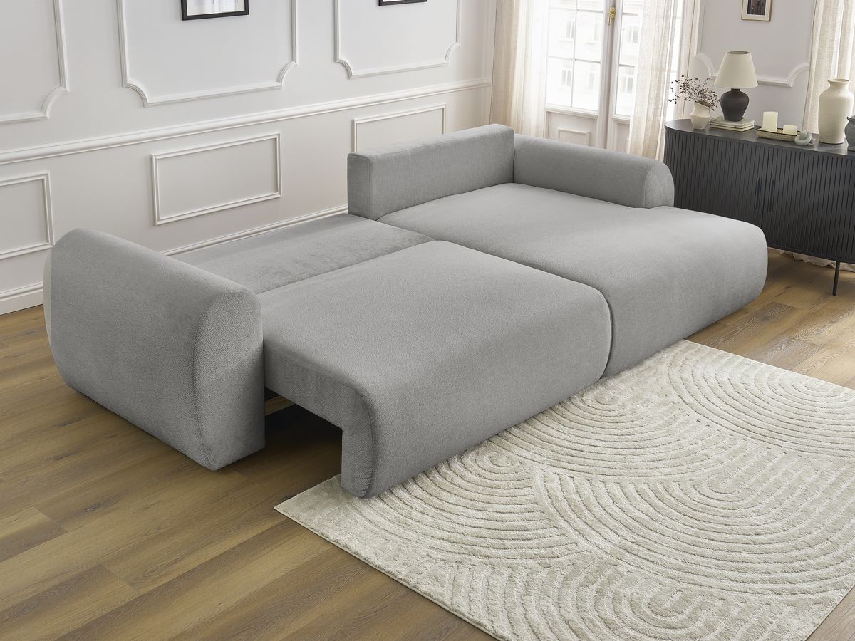 Bobochic Lucien Ecksofa mit Schlaffunktion und Bettkasten 314 × 167 cm Stoff Hellgrau Ecke rechts