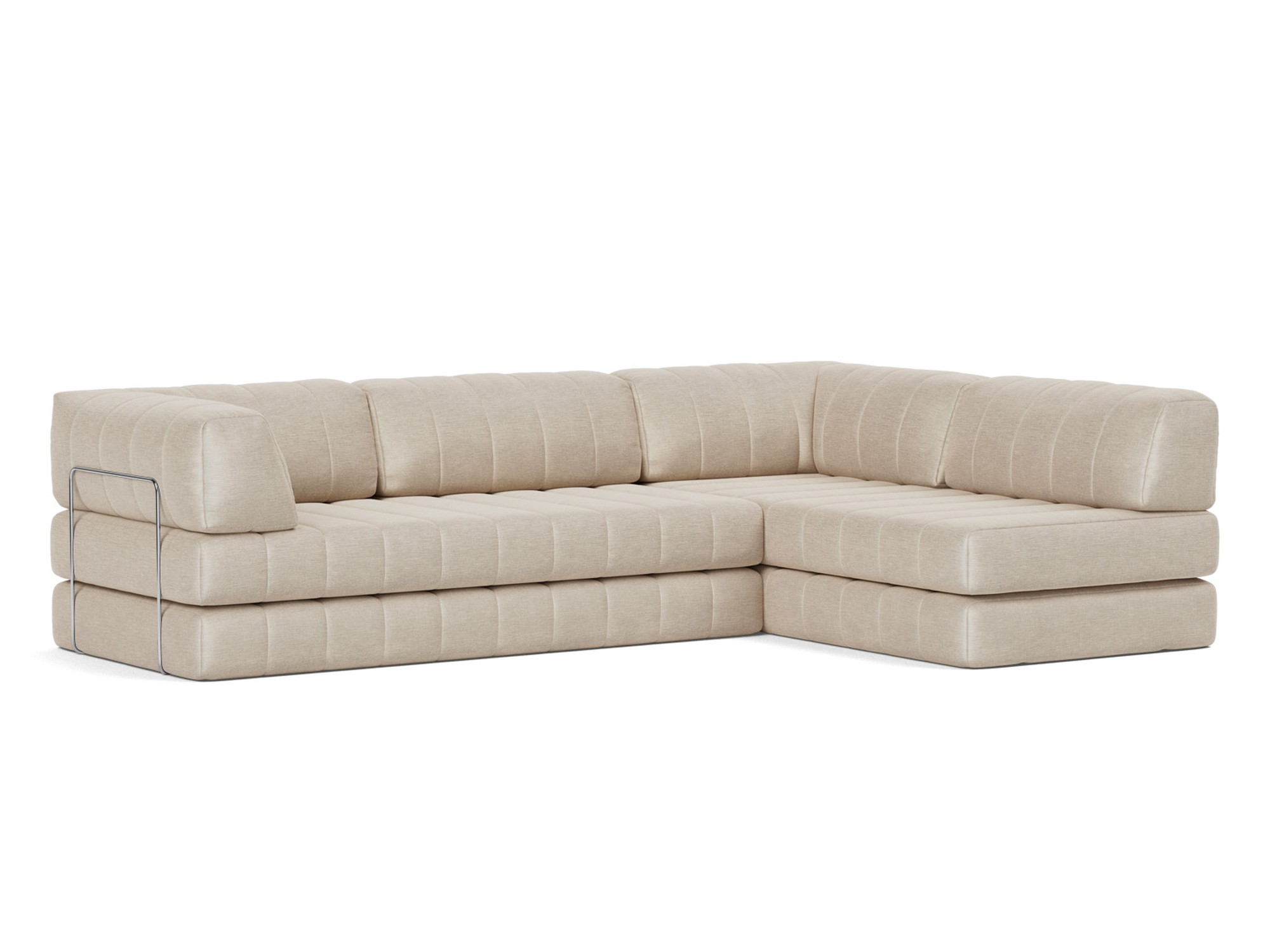Eck-Schlafsofa CozyPad L-Form mit Armlehne Flachgewebe Phobos 586-Latte