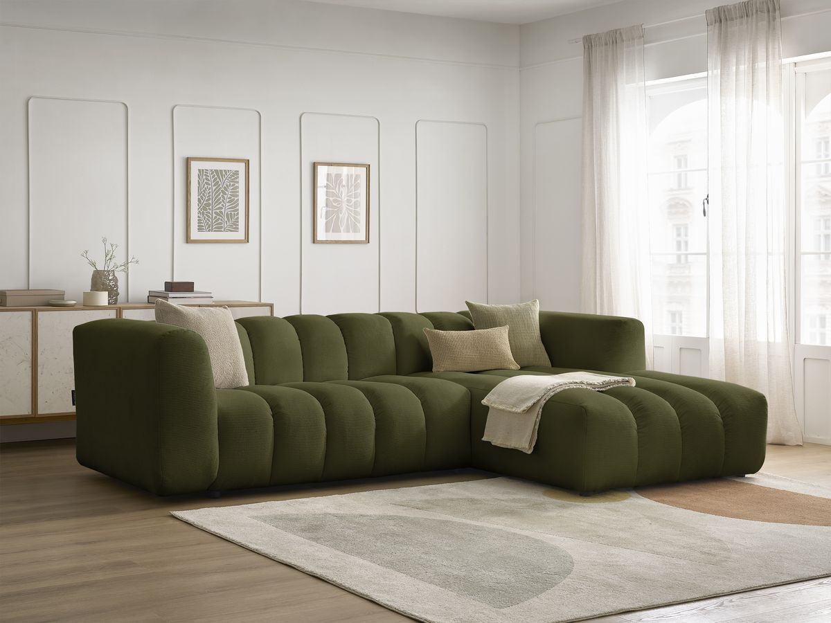 Bobochic Talia Ecksofa Melange-Stoff Grün Ecke rechts