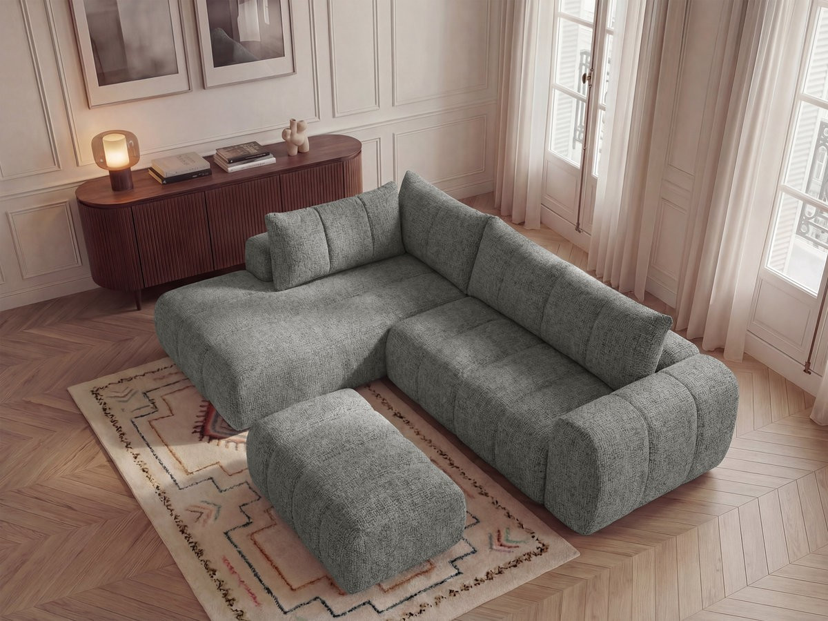 Bobochic Nesty Ecksofa in L-Form, 256 cm, mit Pouf Melange-Stoff Dunkelgrau Ecke links