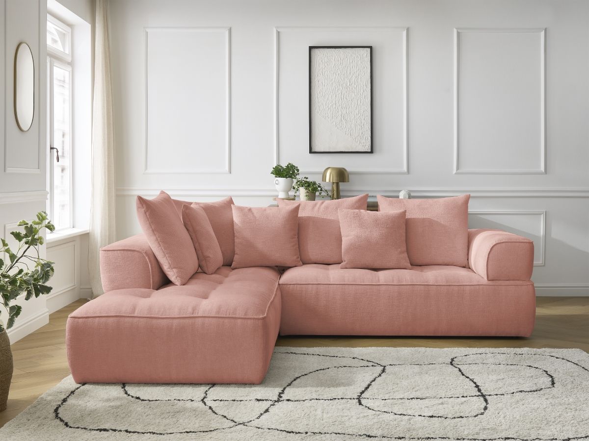 Bobochic Whesley Ecksofa Stoff Rosa Ecke links