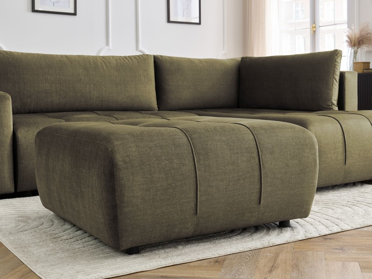 Bobochic Arsene Ecksofa mit Schlaffunktion und Bettkasten und Pouf 277 × 200 cm Samt Grün Ecke rechts