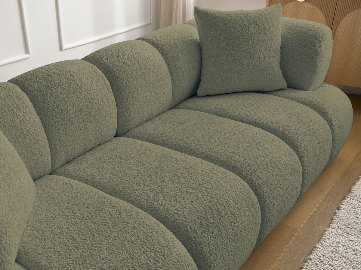 Bobochic Pamira Sofa 3-Sitzer mit Pouf Bouclé-Stoff Grün