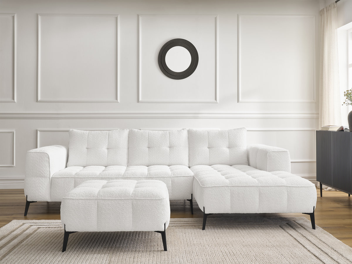 Bobochic Anis Ecksofa mit Pouf Bouclé-Stoff Weiß Ecke rechts