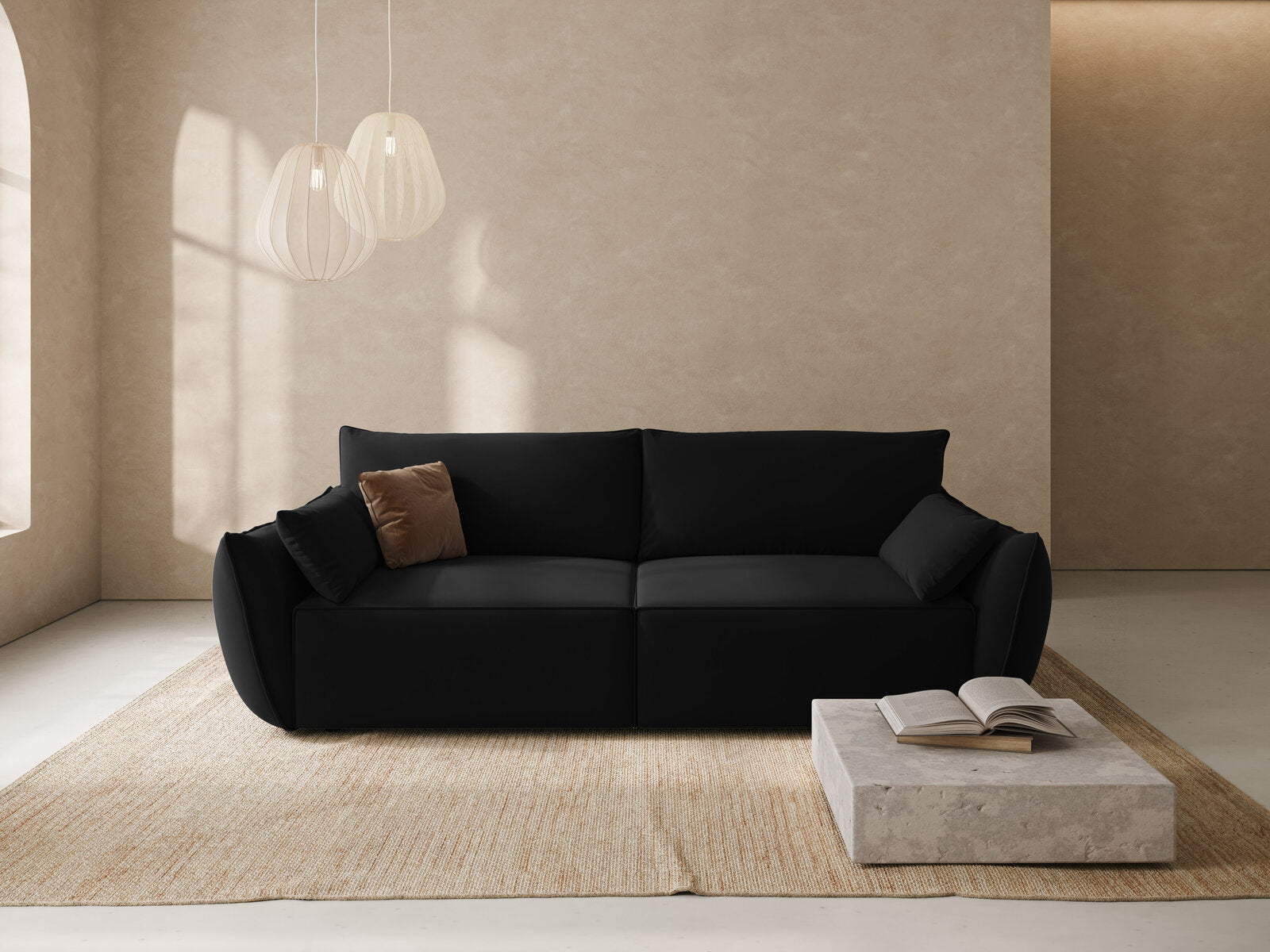 Micadoni Kaelle Schlafsofa 3-Sitzer mit Bettkasten Samt Bluvel Schwarz