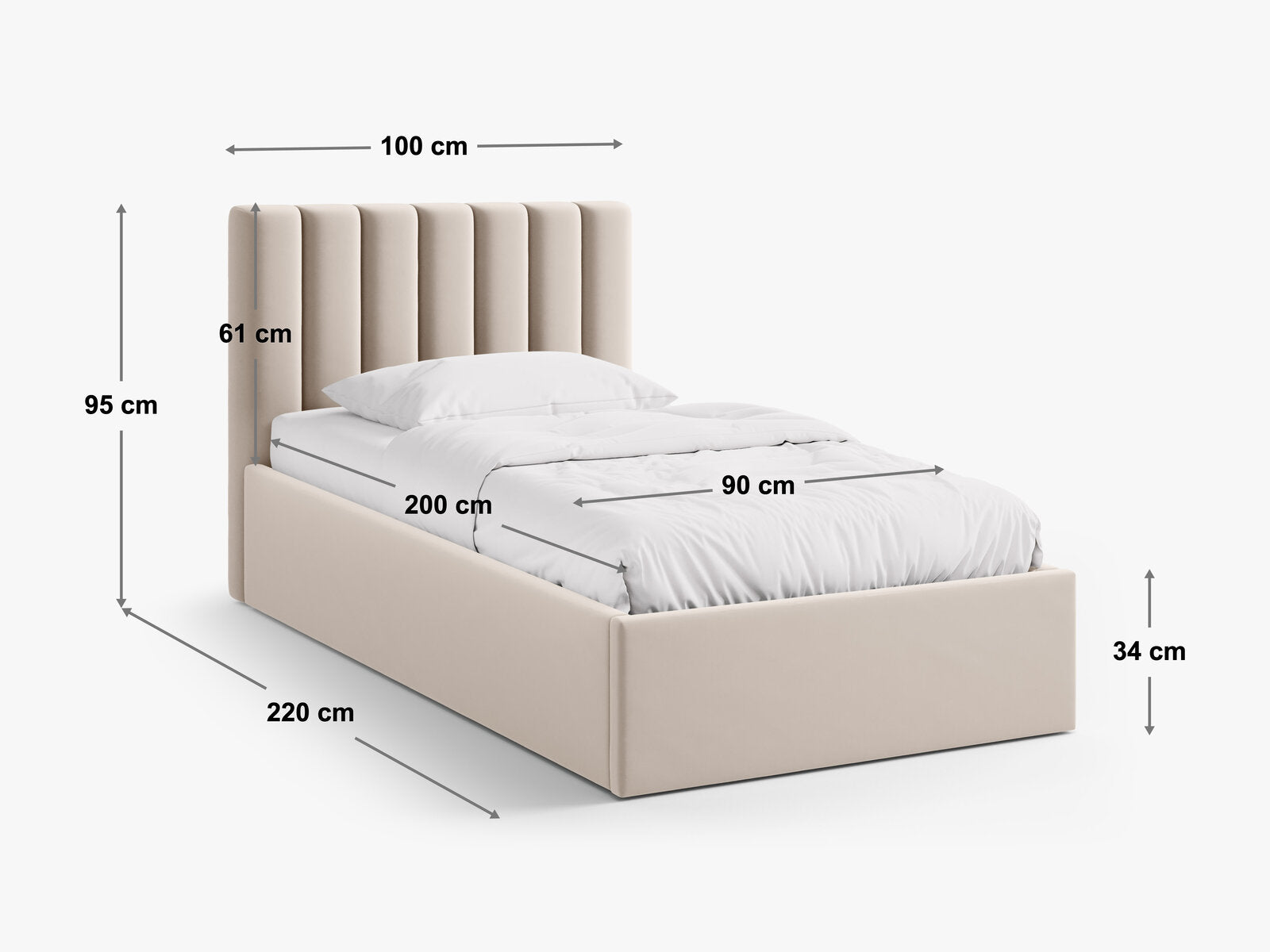 Micadoni Polsterbett Allison Strukturierter Stoff Moly Cappuccino 90x200