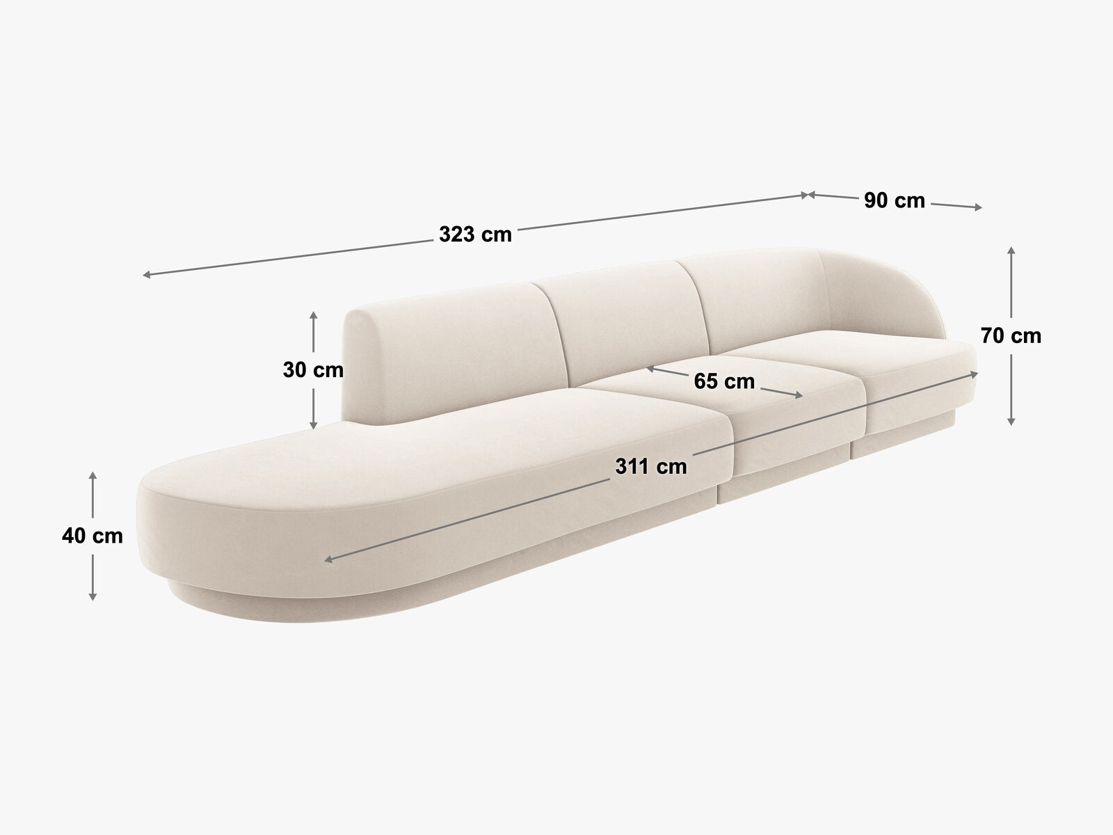 Micadoni Sofa Miley 4-Sitzer Rechts Samt Bluvel Königsblau