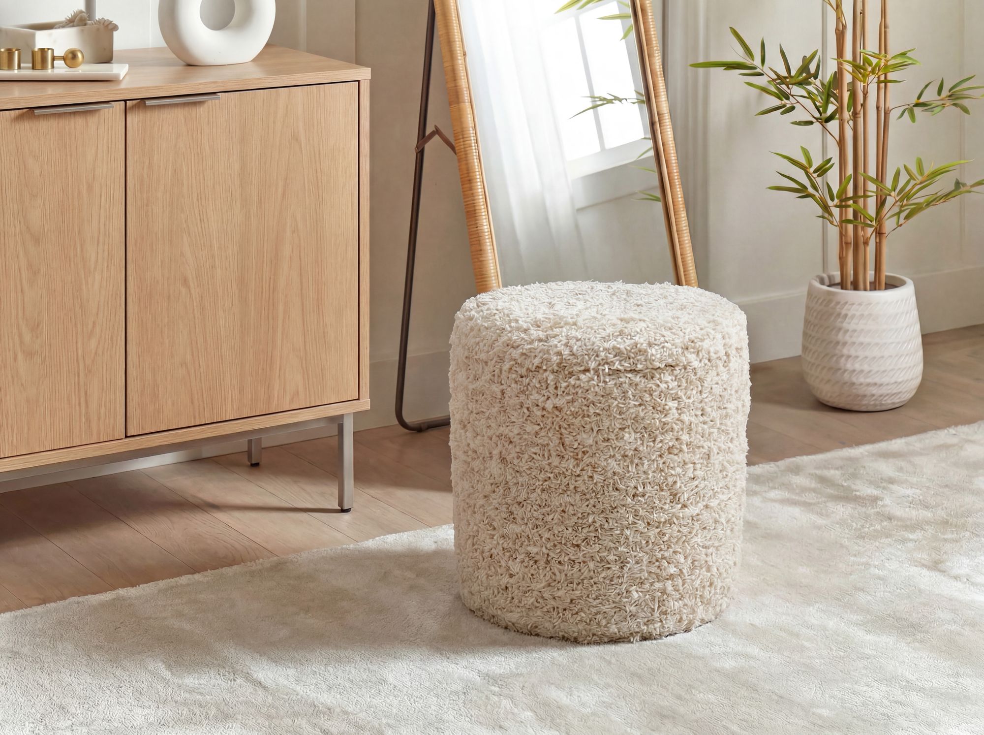 Sitzhocker Varaldsoy Stoff Beige Ø 40 cm