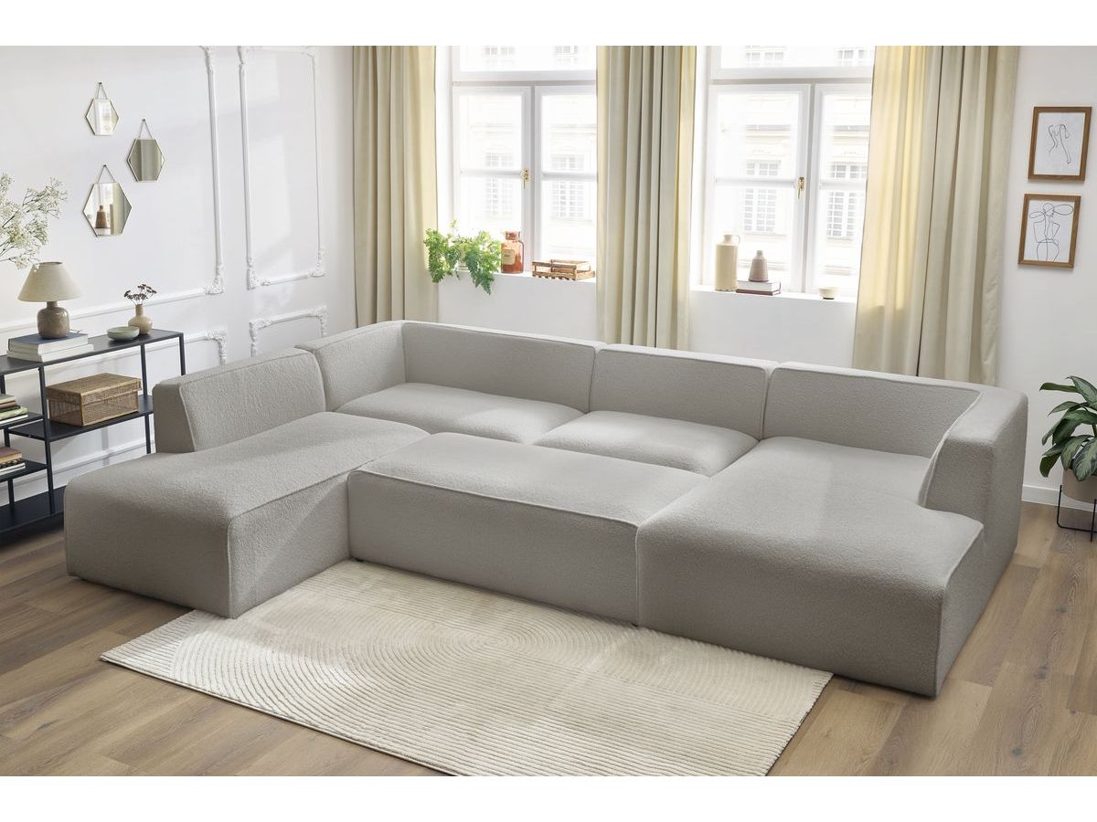 Bobochic Megeve Wohnlandschaft mit Pouf Bouclé-Stoff Hellgrau Ecke rechts