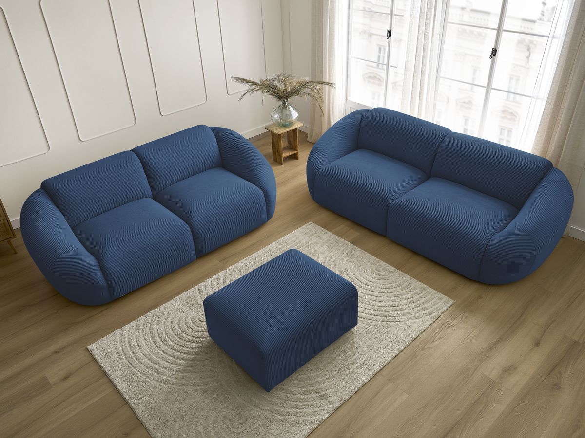 Bobochic Tina Sofa 7-Sitzer mit Pouf Cordsamt Dunkelblau