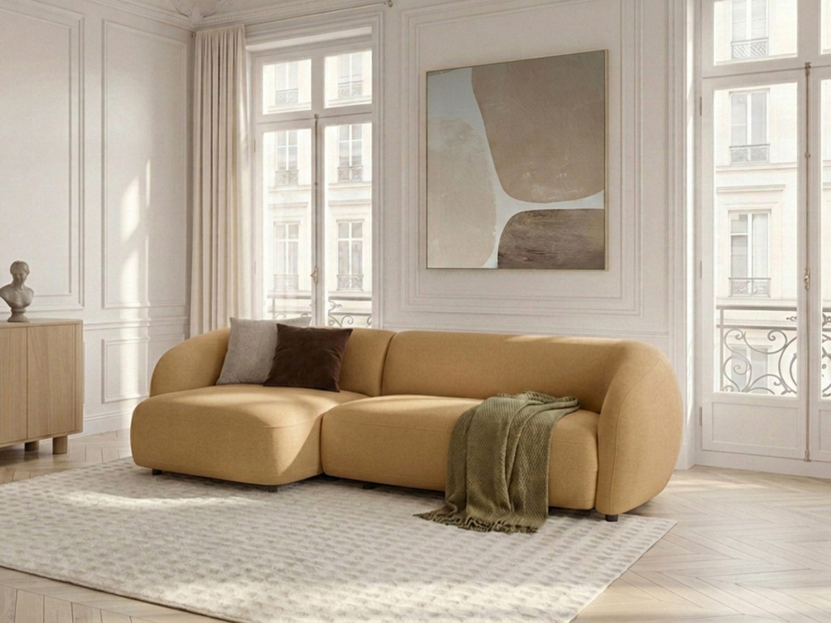 Bobochic Halo Ecksofa mit Schlaffunktion Stoff Gelb Ecke links