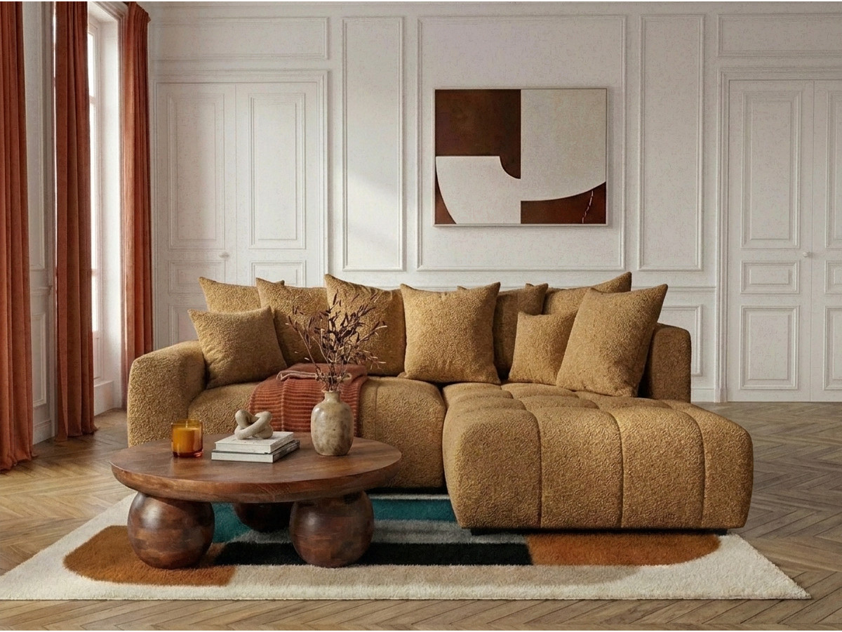 Bobochic Roxelane Ecksofa mit Schlaffunktion und Bettkasten Bouclé-Stoff Gelb Ecke rechts