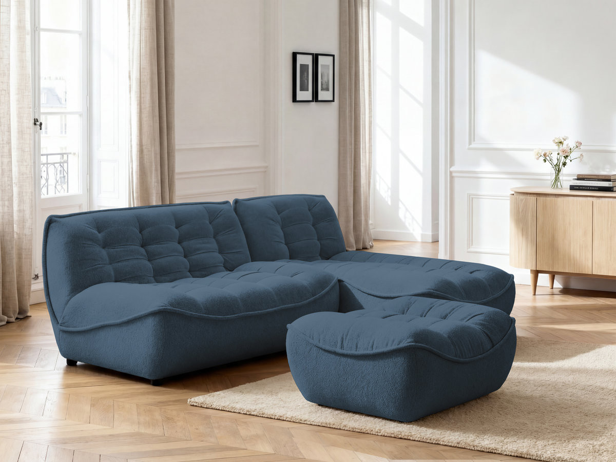 Bobochic Serena Ecksofa mit Pouf Melange-Stoff Blau