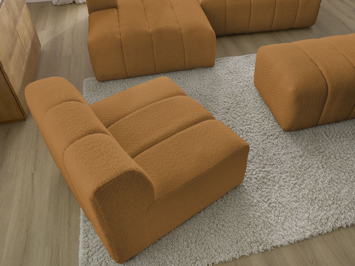 Bobochic Annecy Ecksofa mit Sofamodul und Pouf Bouclé-Stoff Gelb Ecke links