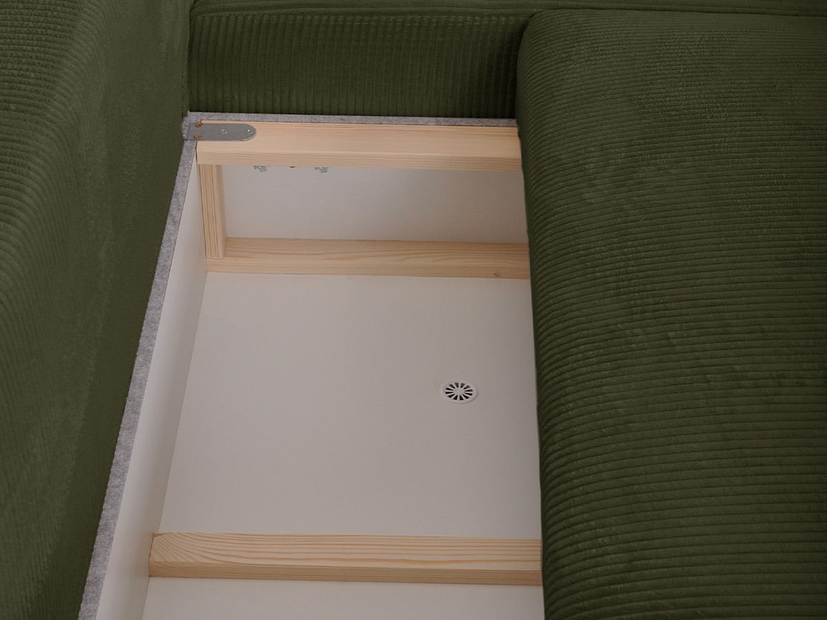 Bobochic Campi Ecksofa mit Schlaffunktion und Bettkasten Cordsamt Grün Ecke rechts