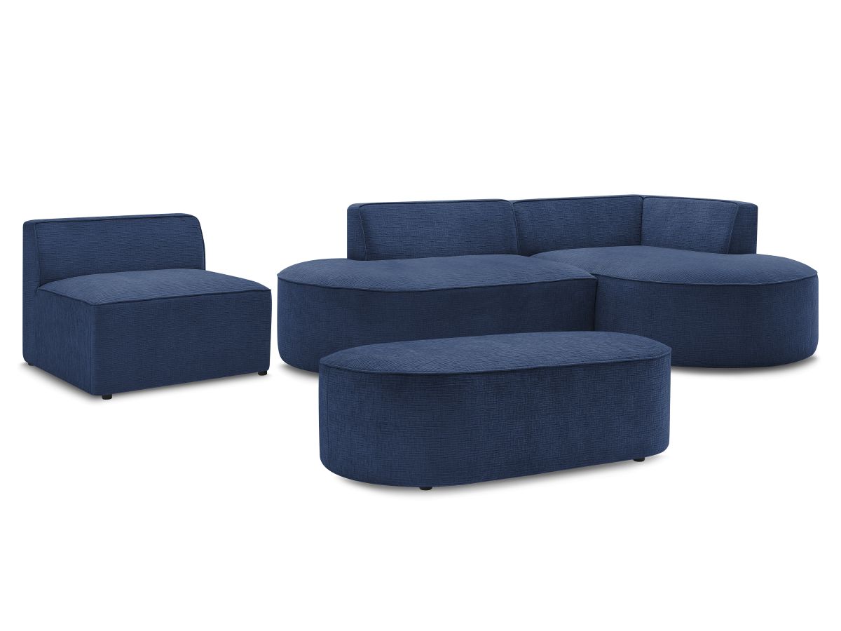 Bobochic Rousseau Ecksofa mit Sofamodul und Pouf Strukturstoff Dunkelblau Ecke rechts