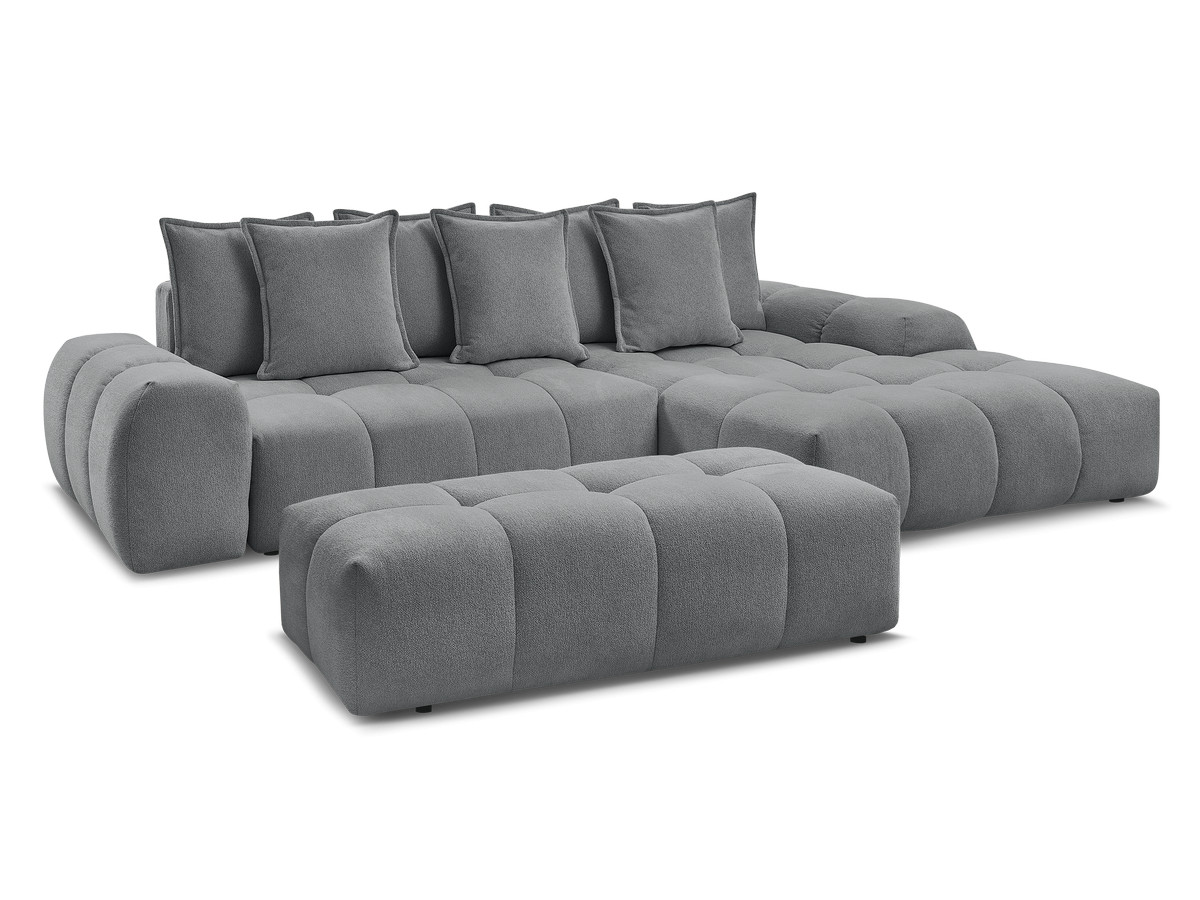 Bobochic Everest Ecksofa mit Schlaffunktion und Bettkasten und Pouf 318 × 180 cm, 7 Kissen Melange-Stoff Dunkelgrau Ecke rechts