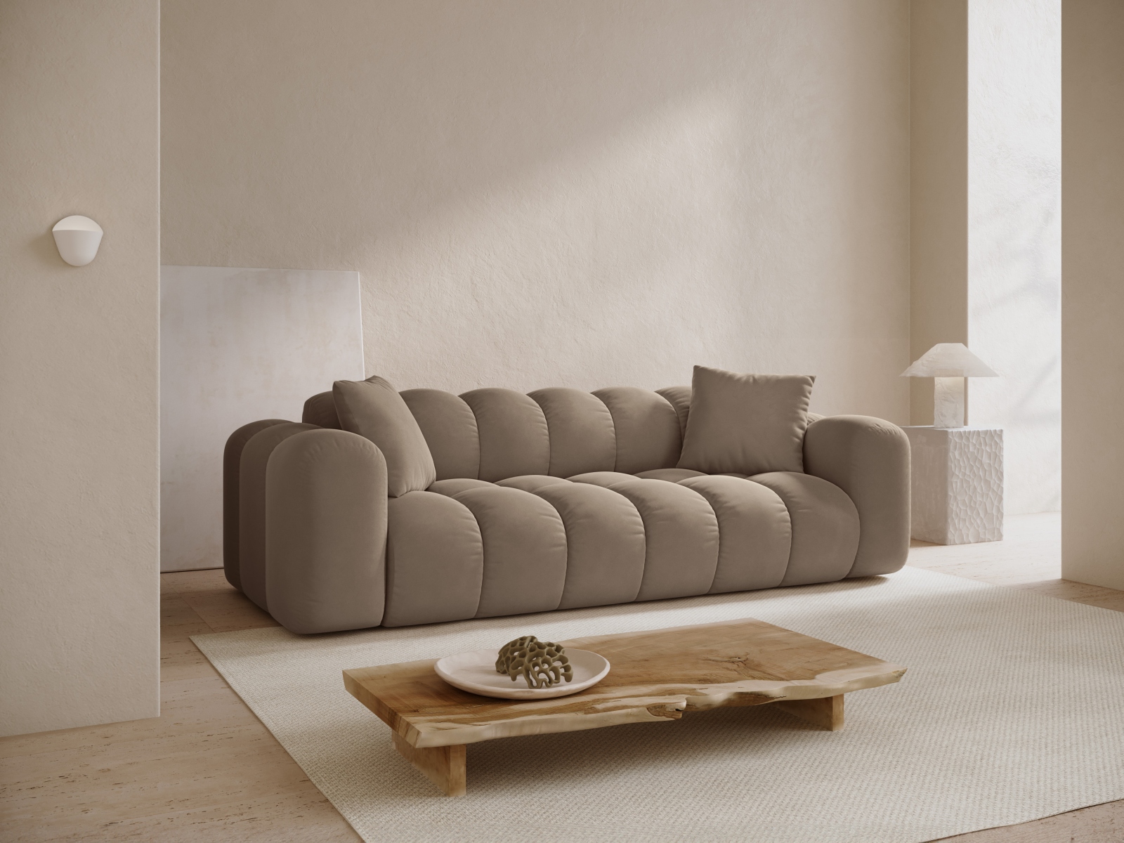 Cosmopolitan Design Sofa Treno 4-Sitzer Samt Bluvel Cappuccino