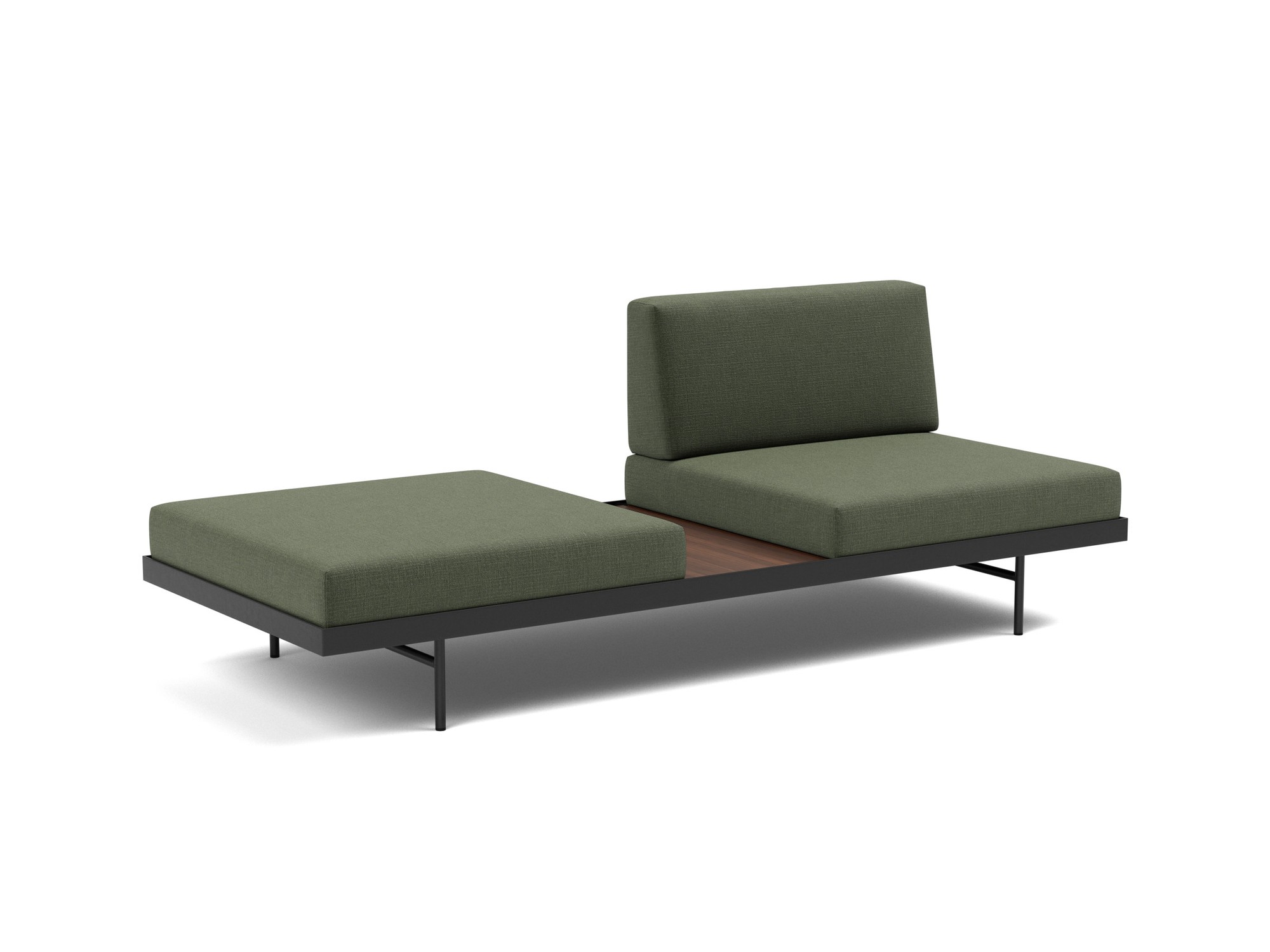 Tagesbett Puri Chenille Esina 413-Olive-Green Beine mit Nussbaumtisch