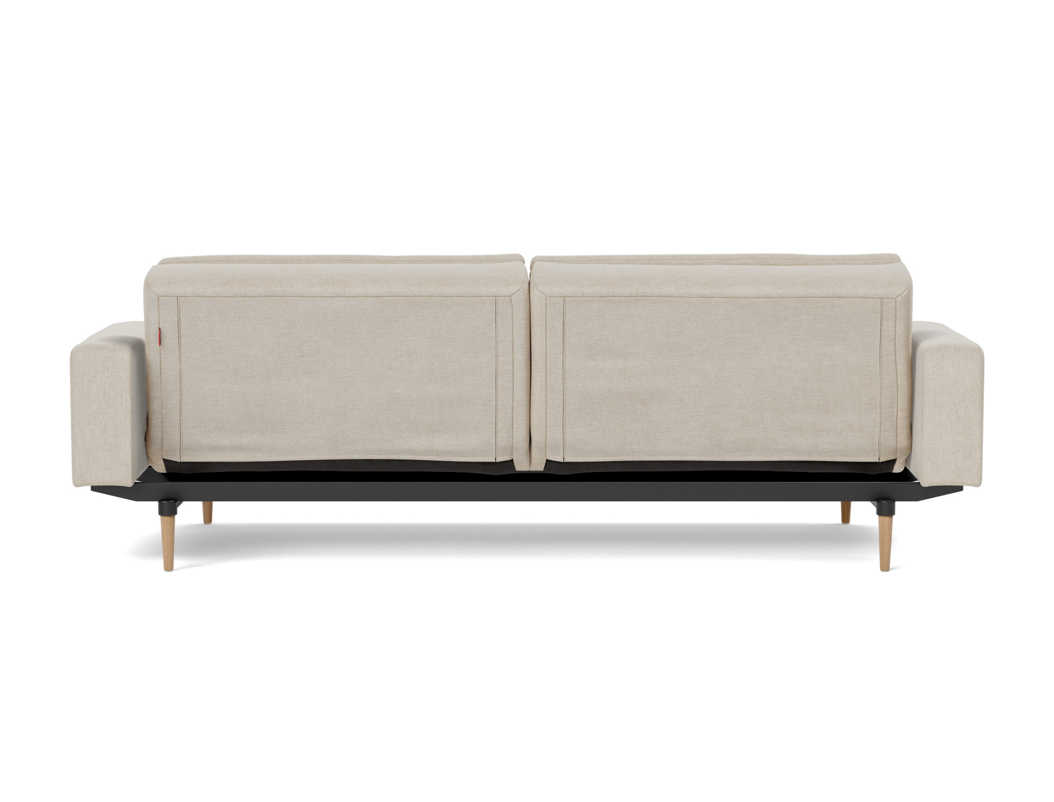 Schlafsofa Dublexo mit Armlehnen Flachgewebe Phobos 586-Latte Beine Styletto Eiche hell