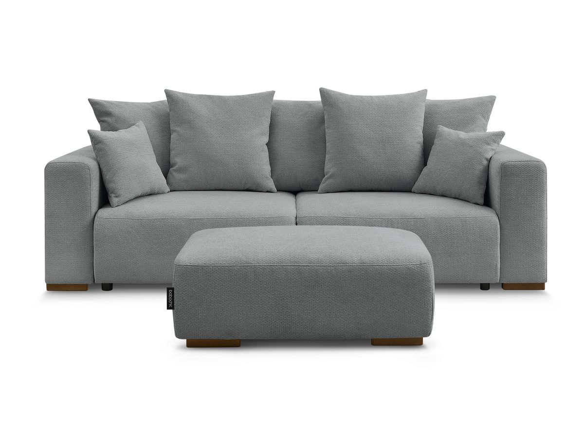 Bobochic Sidonie Schlafsofa 4-Sitzer mit Bettkasten und Pouf Melange-Stoff Dunkelgrau
