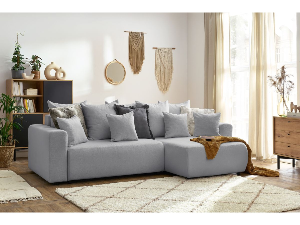 Bobochic Envy Ecksofa mit Schlaffunktion und Bettkasten Bouclé-Stoff Hellgrau