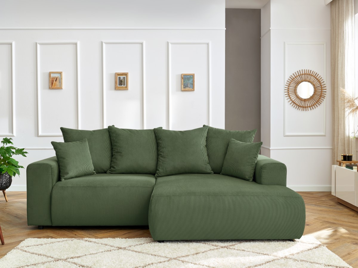 Bobochic Enjoy Ecksofa Cordsamt Grün Ecke rechts