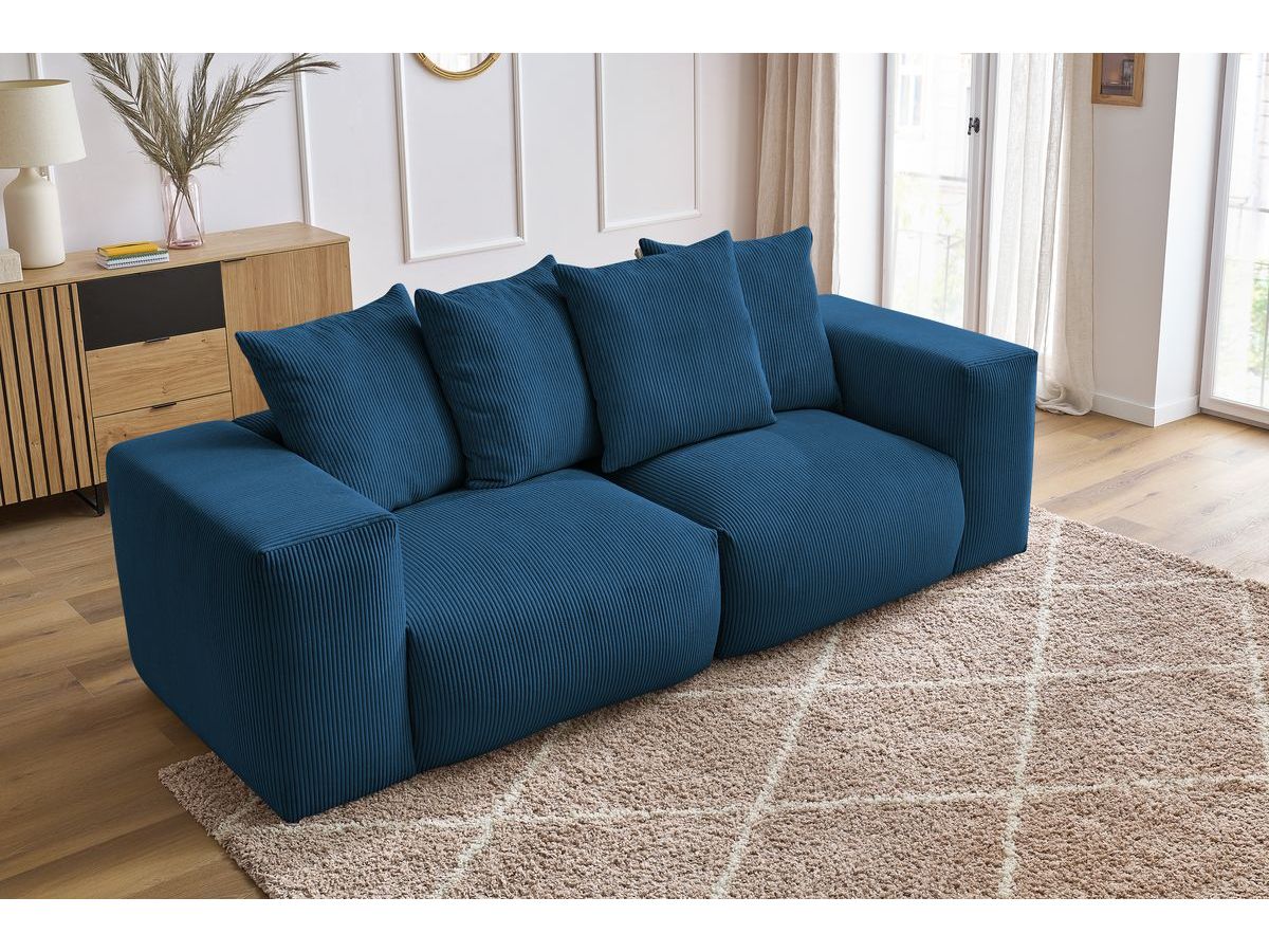 Bobochic Voltaire Sofa 3-Sitzer 248 × 100 cm Cordsamt Dunkelblau