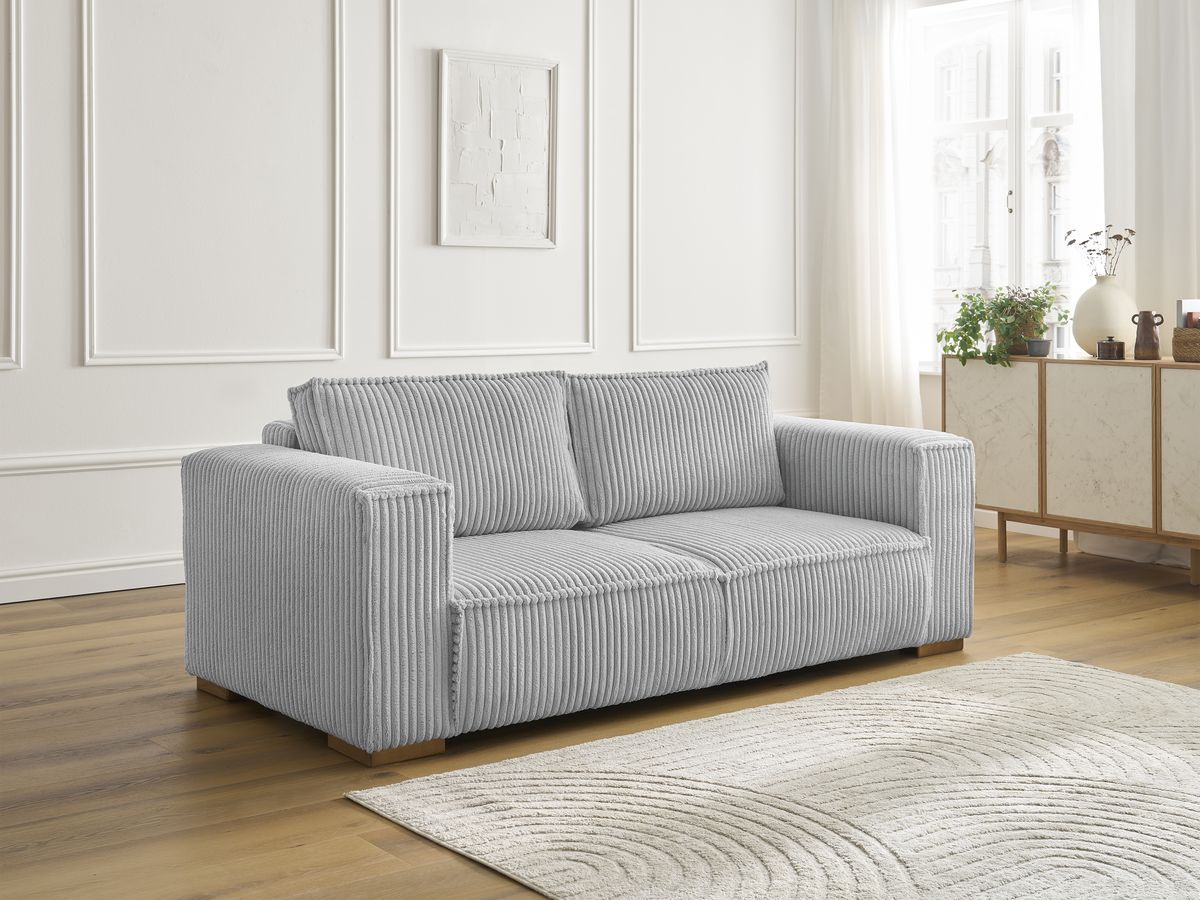 Bobochic Chelsea Sofa 2-Sitzer Breitcord weich Hellgrau