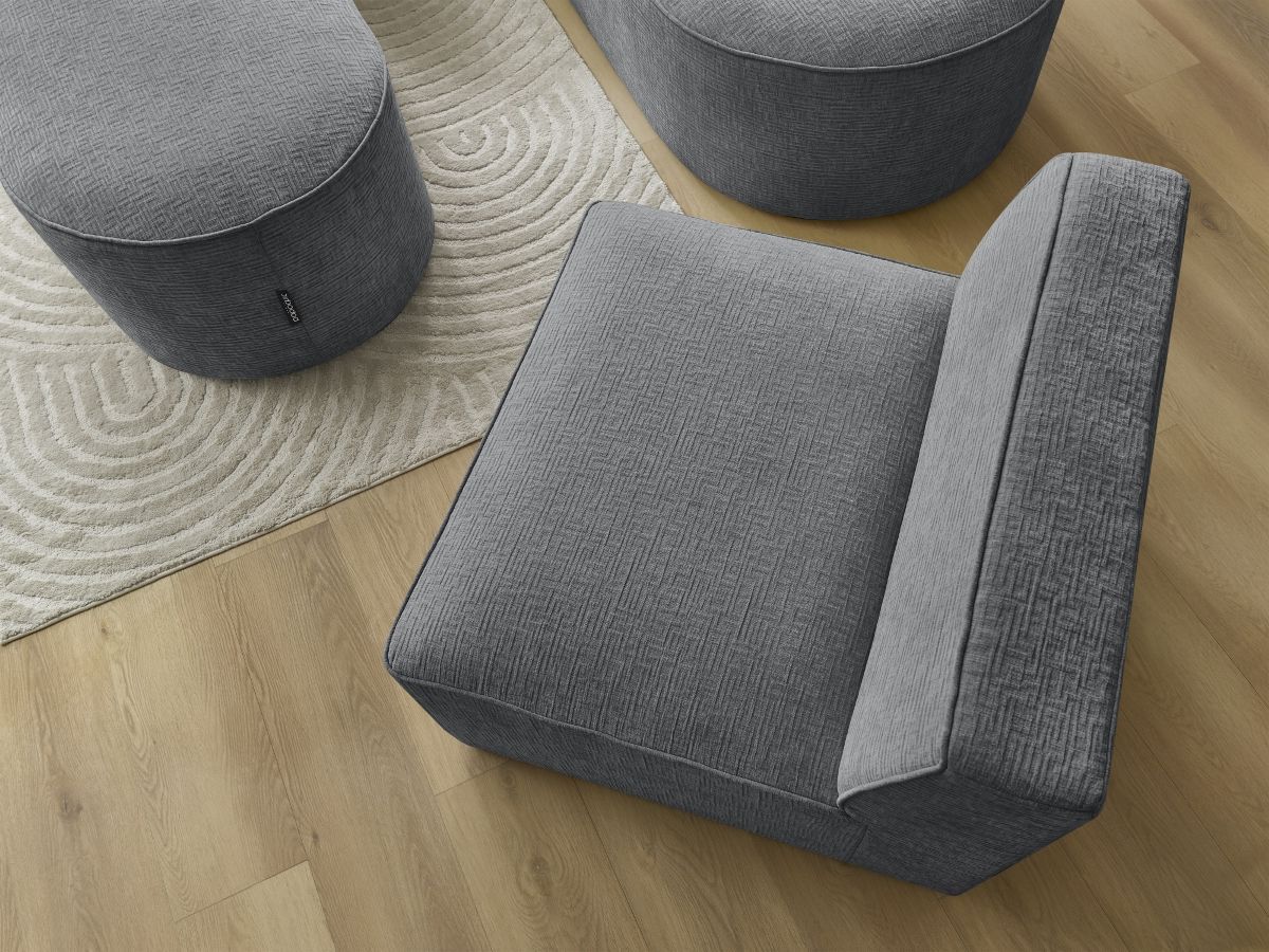 Bobochic Rousseau Ecksofa mit Sofamodul und Pouf Strukturstoff Dunkelgrau Ecke links
