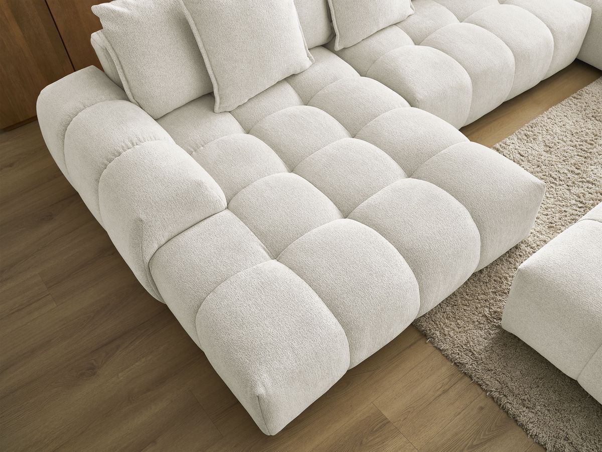 Bobochic Everest Wohnlandschaft mit Pouf, 14 Kissen Melange-Stoff Weiß Ecke links