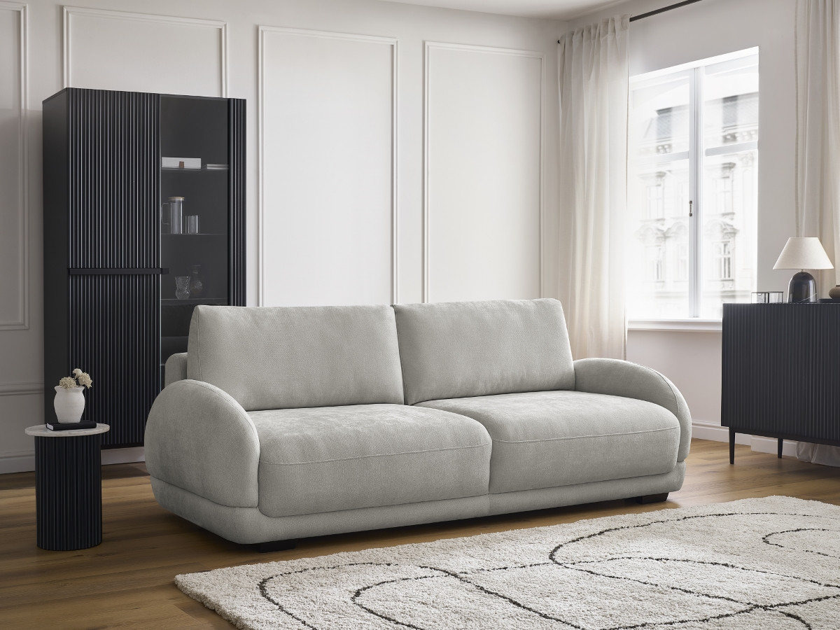 Bobochic Monica Schlafsofa 3-Sitzer mit Bettkasten Stoff Hellgrau