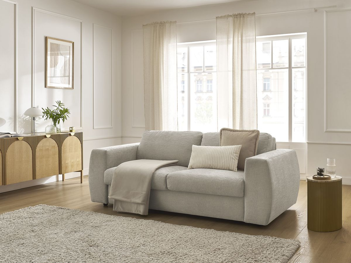 Bobochic Hugo Schlafsofa 3-Sitzer Strukturstoff Beige, Liegefläche 160 × 190 cm