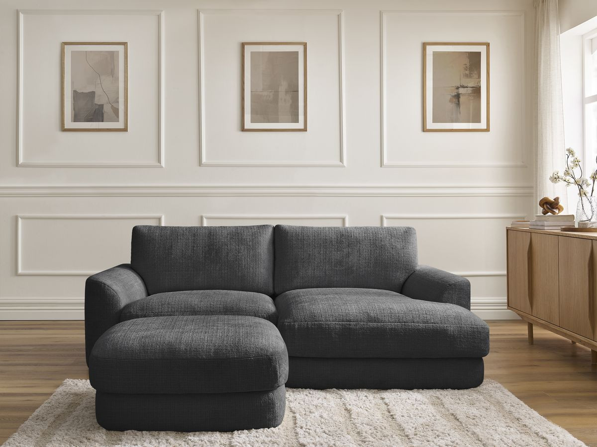 Bobochic Leonore Ecksofa mit Pouf Strukturstoff Schwarz Ecke rechts
