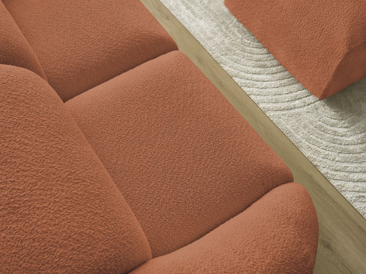 Bobochic Tina Sofa 3-Sitzer mit Pouf Bouclé-Stoff Orange
