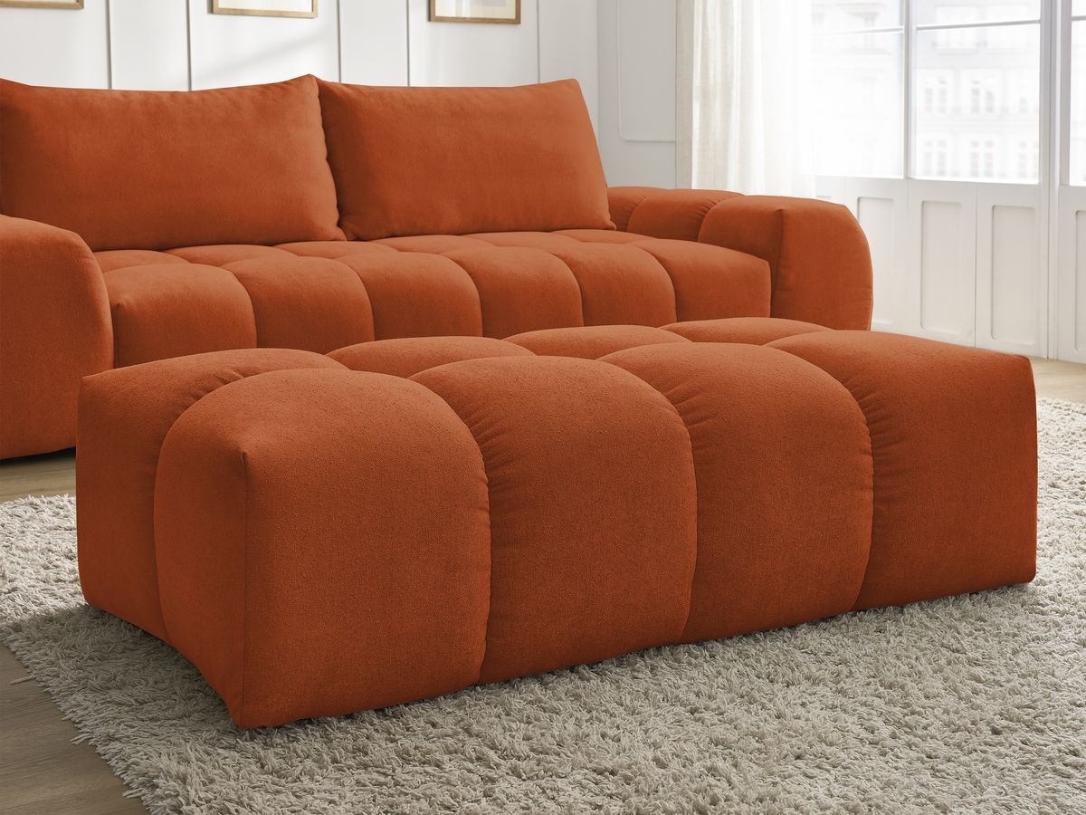 Bobochic Everest Sofa 3-Sitzer mit Pouf, 2 Kissen Strukturstoff Orange