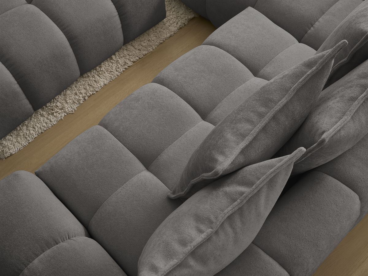 Bobochic Everest Ecksofa mit Schlaffunktion und Bettkasten und Pouf 320 × 212 cm, 10 Kissen Strukturstoff Dunkelgrau Ecke links