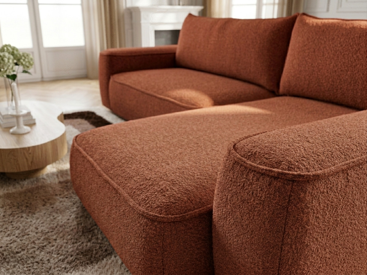 Bobochic Honore Ecksofa mit Schlaffunktion und Bettkasten Chenille Orange