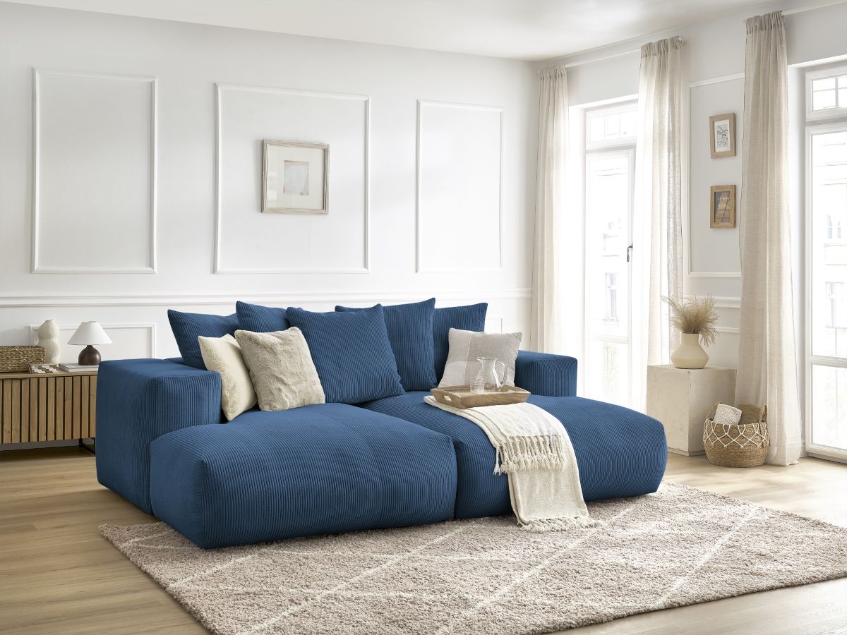 Bobochic Voltaire Sofa 4-Sitzer 248 × 170 cm Cordsamt Dunkelblau