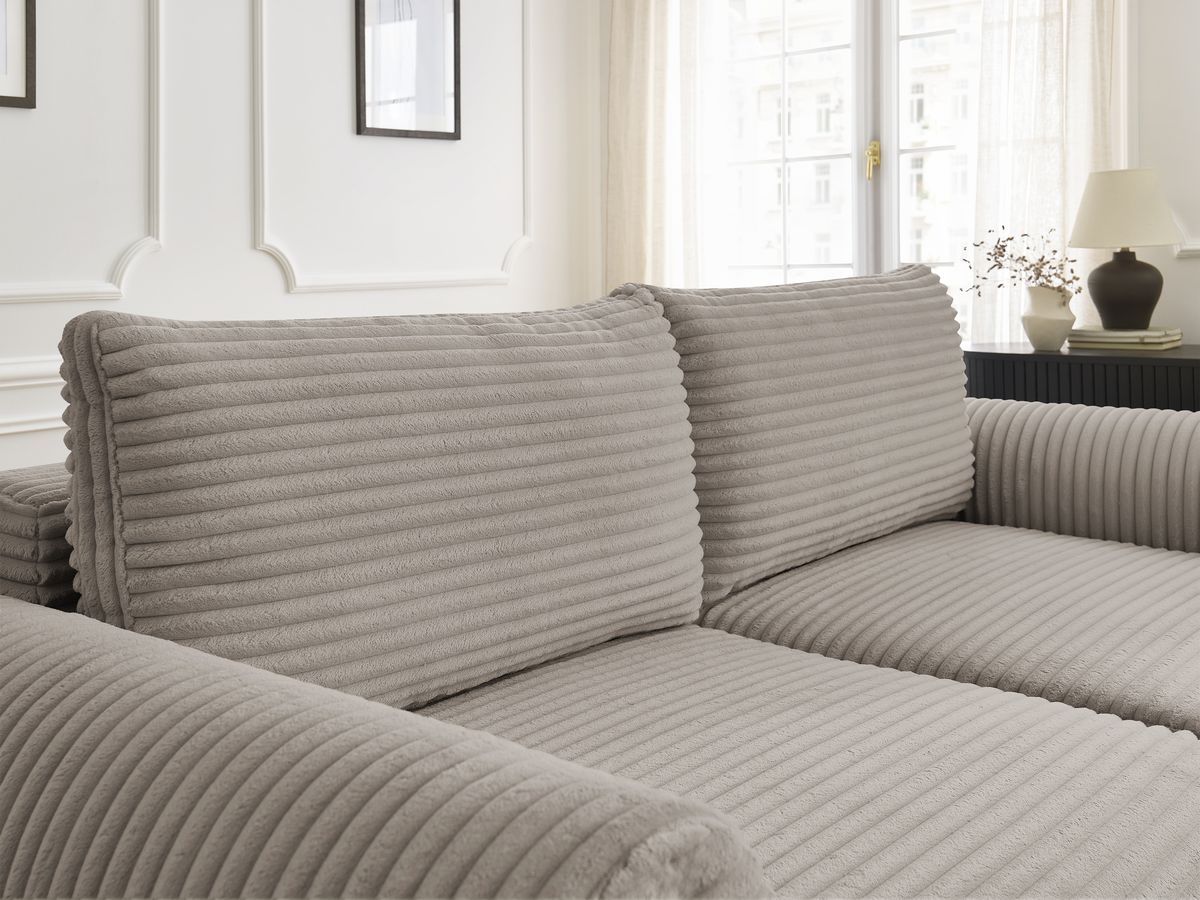 Bobochic Lucien Schlafsofa 4-Sitzer mit Bettkasten und Pouf Breitcord weich Taupe