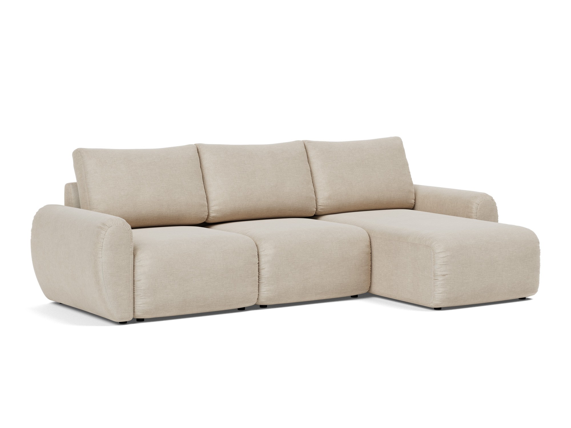 Schlafsofa Norum mit Chaiselongue und Curve-Armlehnen Flachgewebe Phobos 586-Latte