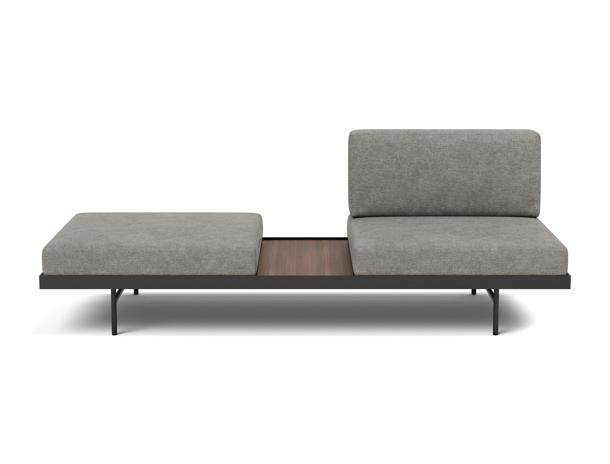 Tagesbett Puri Flachgewebe Avella 282-Warm-Grey Beine mit Nussbaumtisch