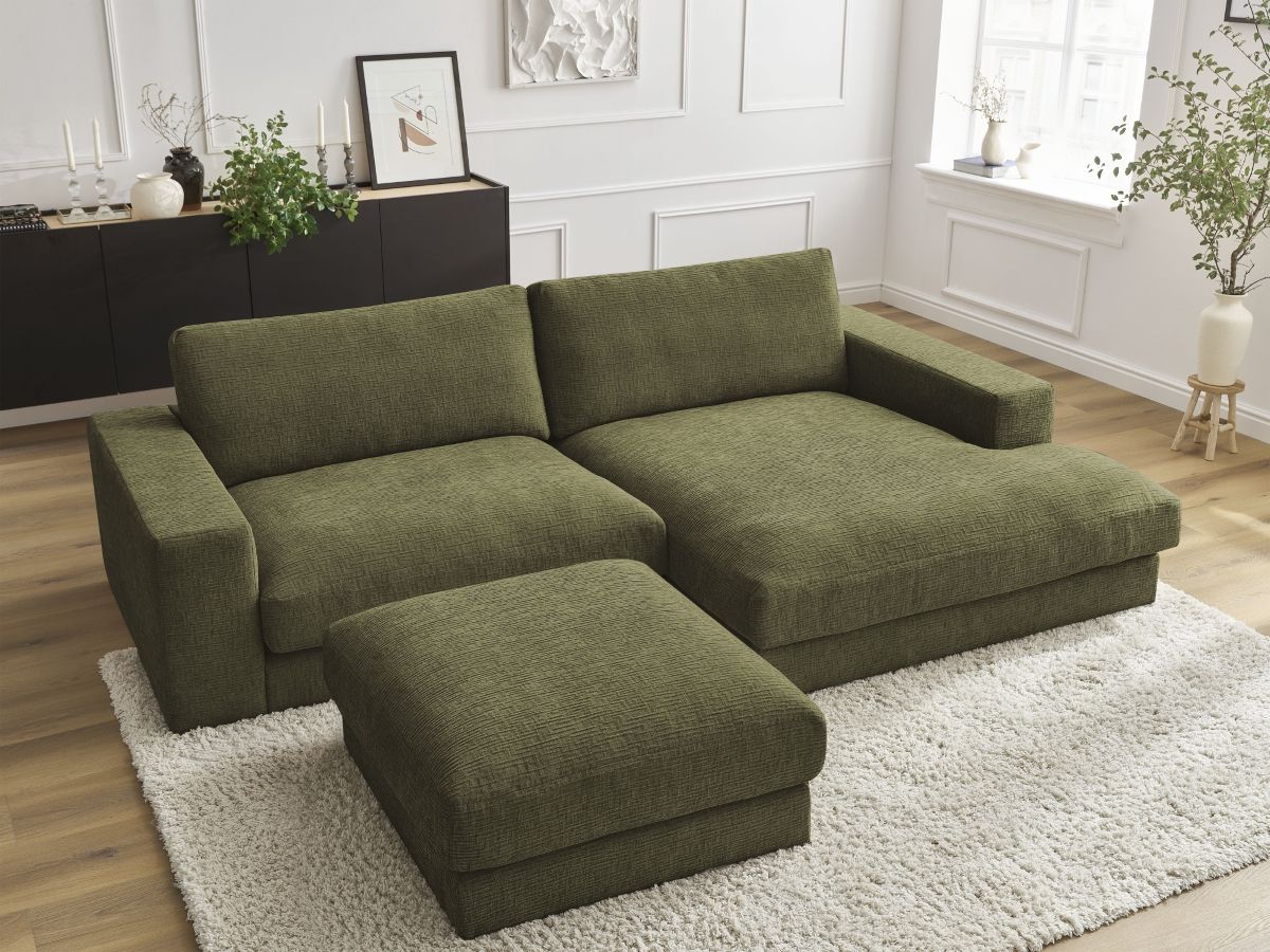 Bobochic Leonard Ecksofa mit Pouf 234 × 159 cm Strukturstoff Grün Ecke rechts