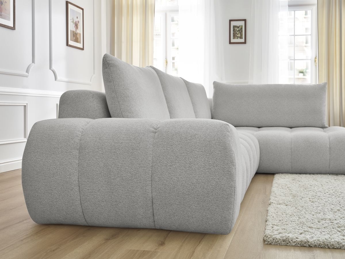 Bobochic Everest Ecksofa, 4 Kissen Melange-Stoff Hellgrau Ecke rechts