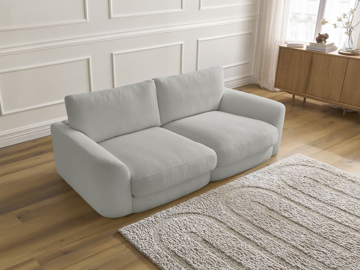 Bobochic Leonore Sofa 3-Sitzer Bouclé-Stoff Hellgrau