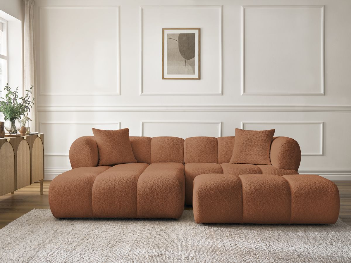 Bobochic Pamira Ecksofa mit Pouf Bouclé-Stoff Orange Ecke links