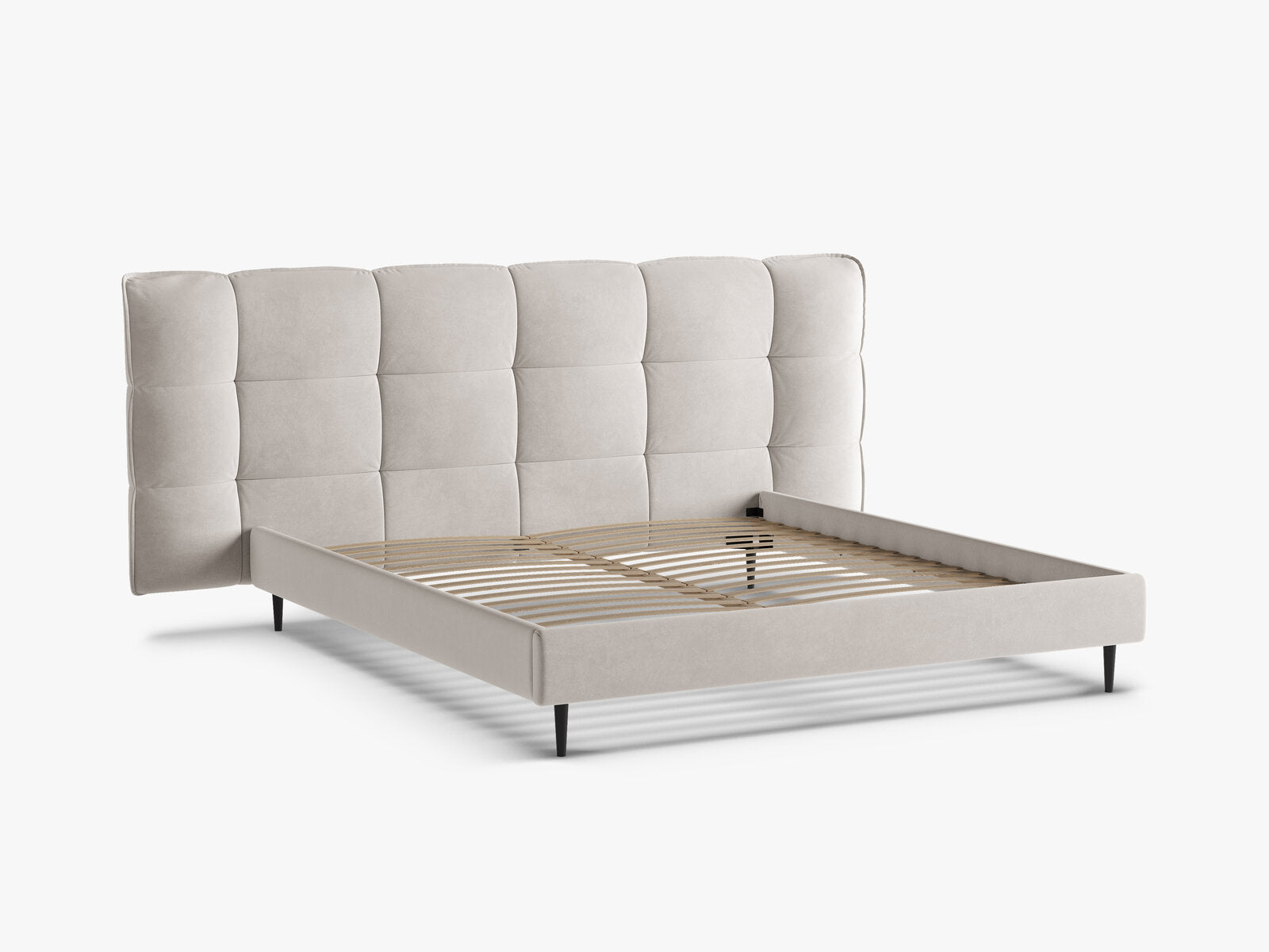 Micadoni Stauraumbett mit Kopfteil Eric with legs Samt Casino Helles Beige 160x200