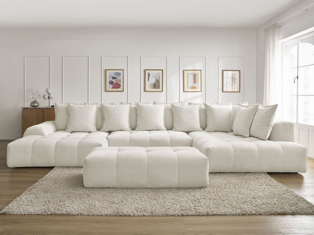 Bobochic Everest Wohnlandschaft mit Pouf, 14 Kissen Melange-Stoff Weiß Ecke links