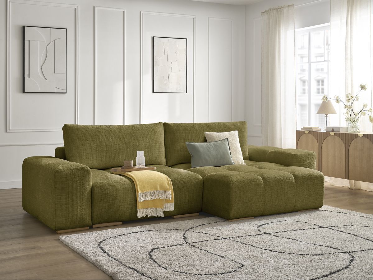 Bobochic Anakin Ecksofa, 2 Kissen Strukturstoff Grün