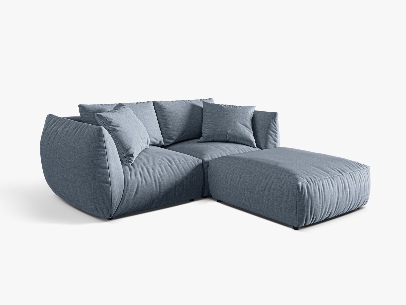 Micadoni Modulares Sofa Chris 4-Sitzer Strukturierter Stoff Gedämpftes Blau